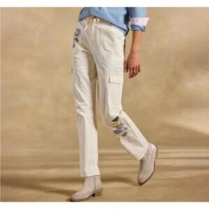 Sundance Starling Embroidered Womens Straight-Leg Cargo Pants With Pockets & Ela